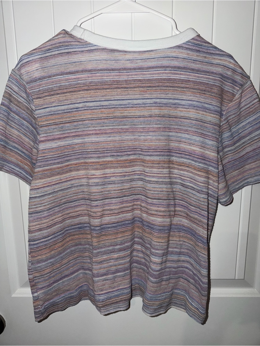 Elle Striped Short-Sleeve Crewneck Top in Lavender, Taupe and White - Picture 3 of 3